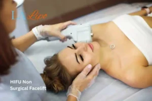 Woman having Hi-Fu to reduce wrinkles Malvern Wells.