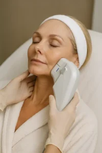 Woman receiving HIFU non surgical facelift treatment Malvern Wells