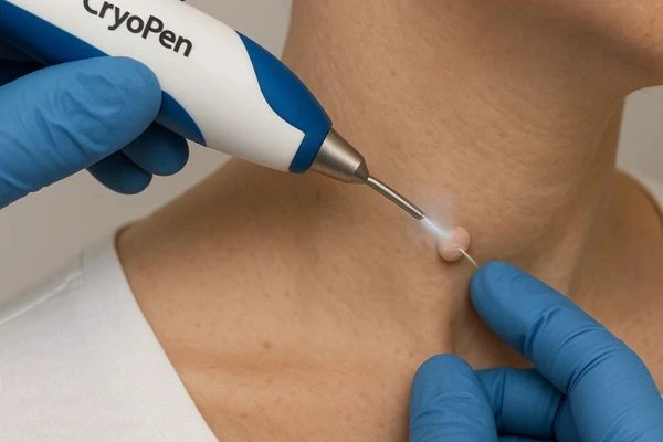 Person receiving cryotherapy Malvern Wells for skin tag removal