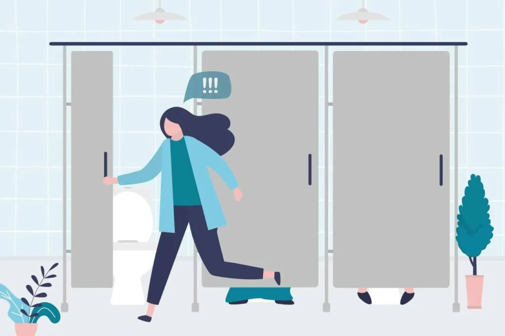 graphic of Urine incontinence Malvern Wells woman running to the toilet.