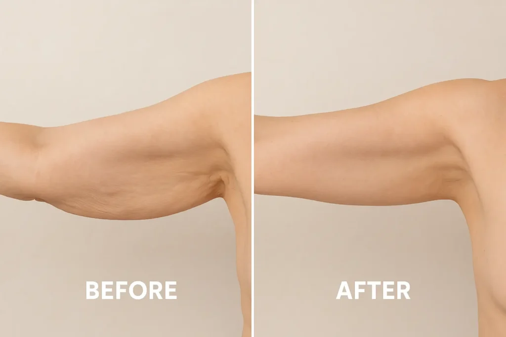 Picture of LA LIPO Malvern Wells before and after results of skin tightening treatment on the upper arms.